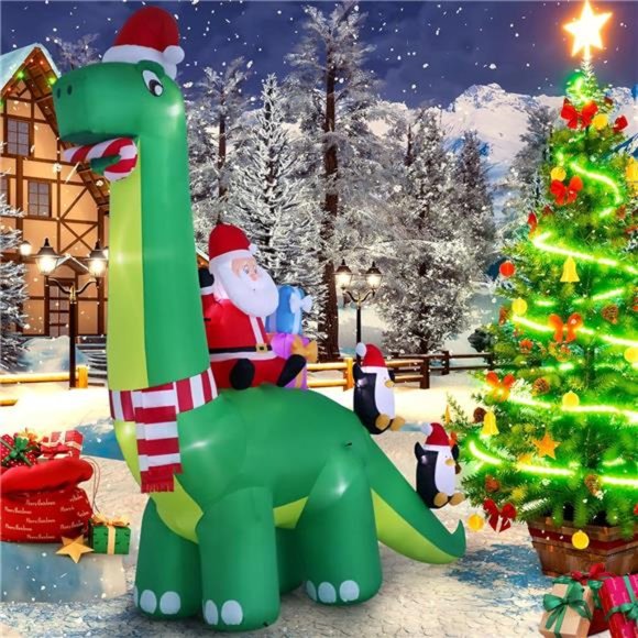 13ft Christmas Inflatable Decor Dinosaur Back Gift Bag Elderly with LED Lights